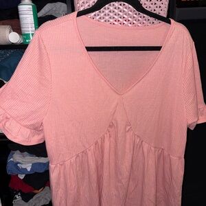SHEIN Blush V-Neck Ruffle Sleeve Blouse